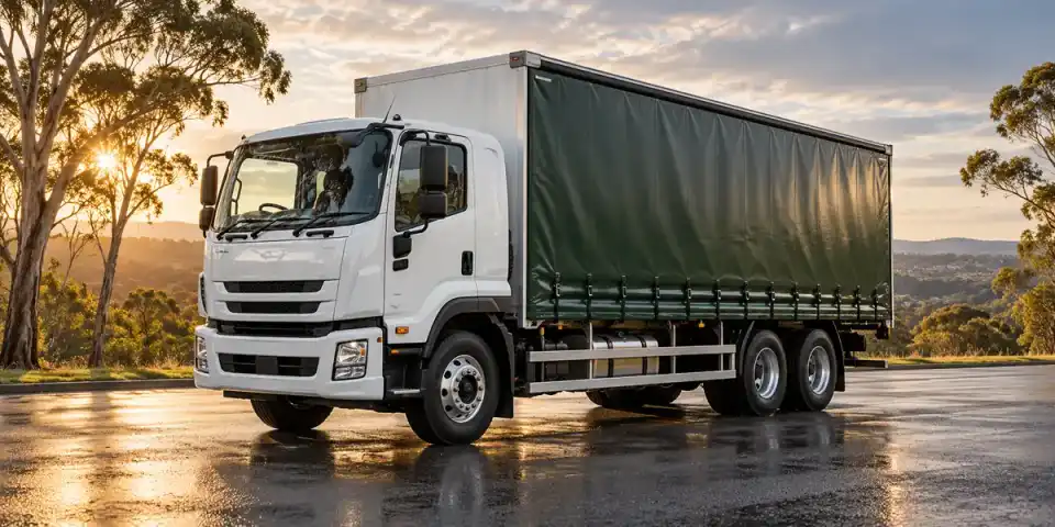 Illustrative heavy rigid truck in an Australian setting.