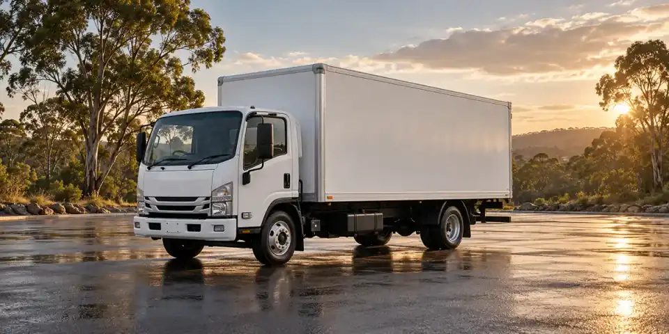 Illustrative medium rigid truck in an Australian setting.